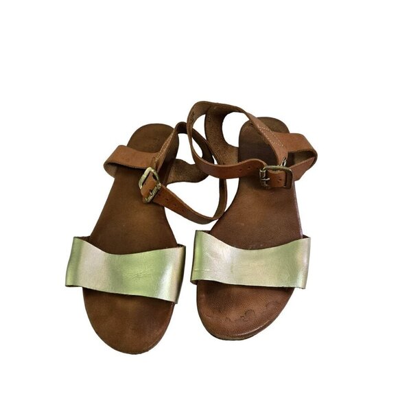 Mariella Made In Italy Brown Gold Ankle Strap Sandals Size 7M - Picture 3 of 7